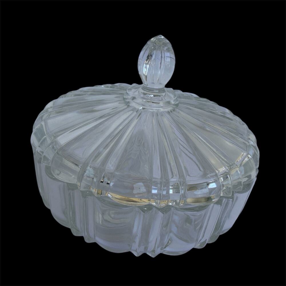 Vintage Anchor Hocking Ribbed Round Clear Glass Lidded Candy Dish